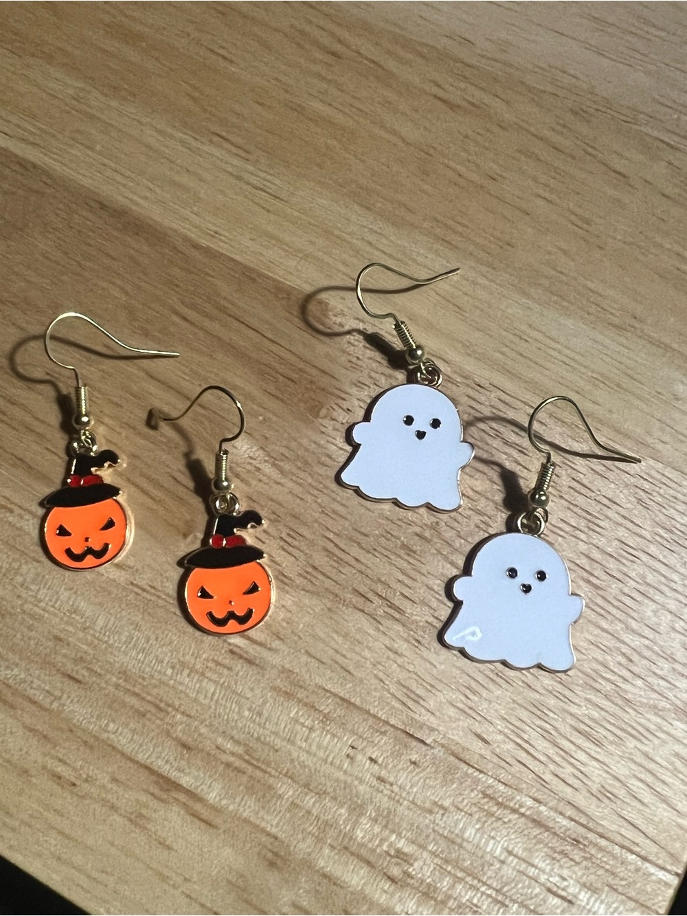 Halloween Pumpkin and Ghost Kids Costume Earrings - Orange & White E128